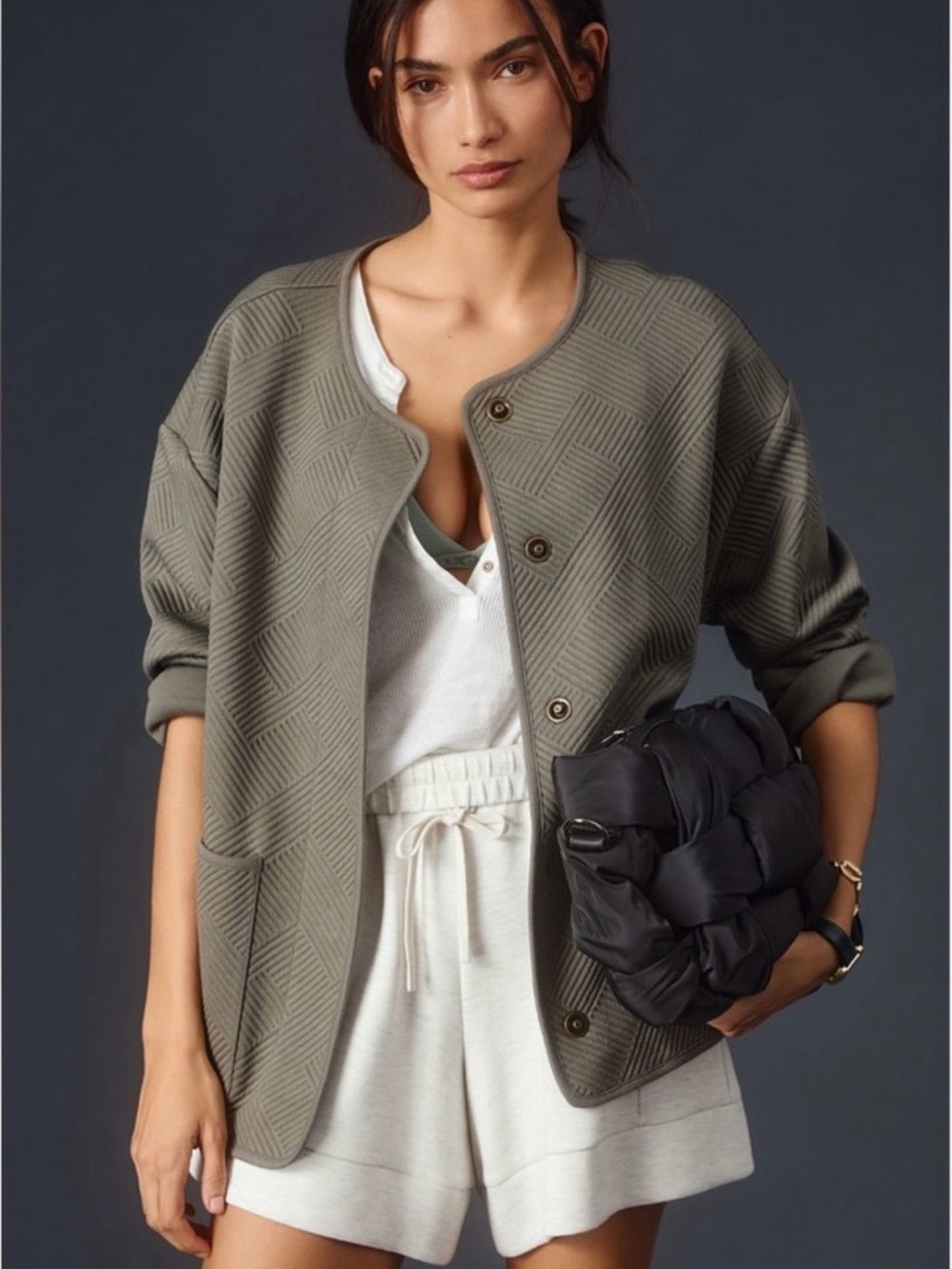 Sanctuary Women’s Quilted Textured Snap Front Jacket Olive Green Size M